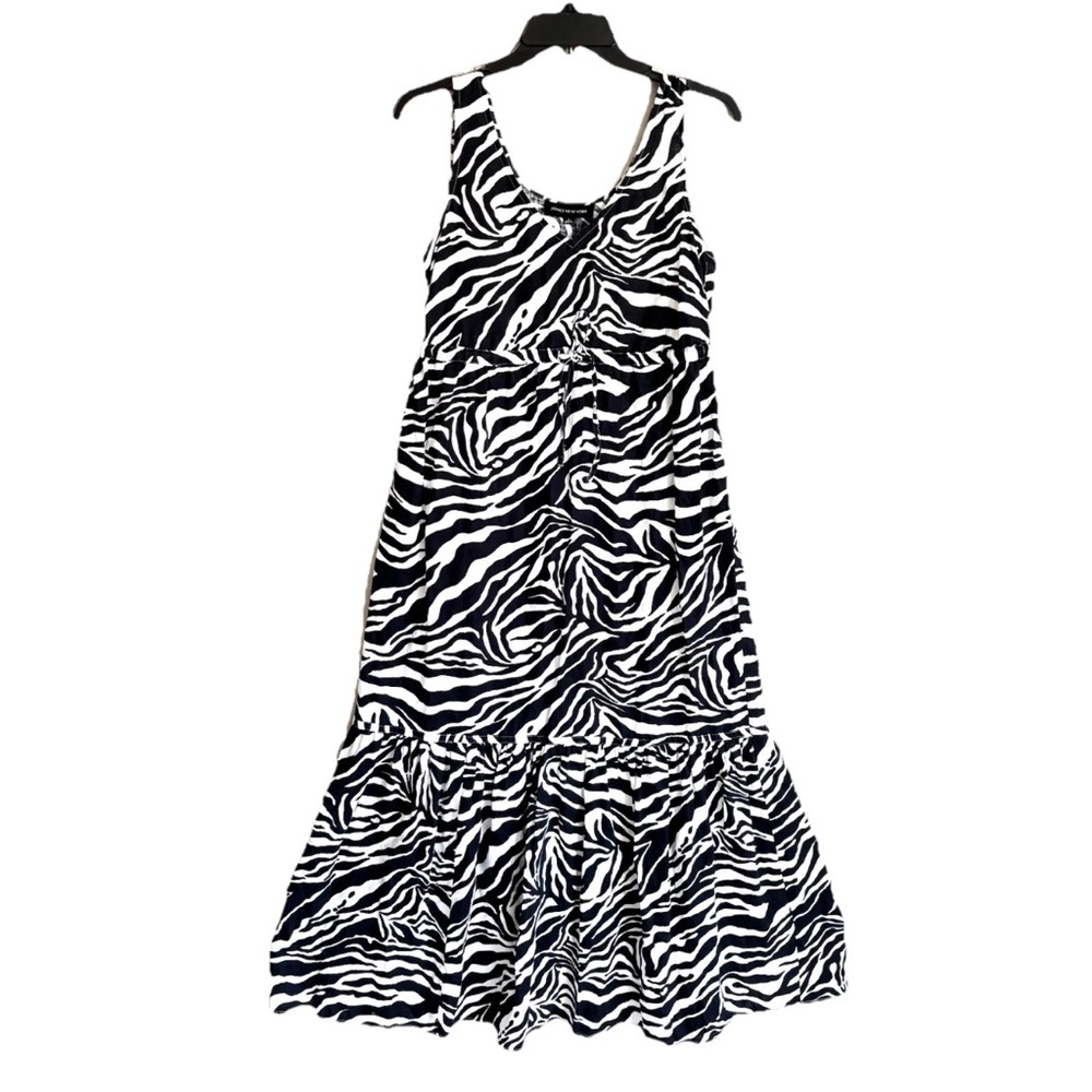 Jones New York Sleeveless Zebra Print 100% Linen Maxi Sundress